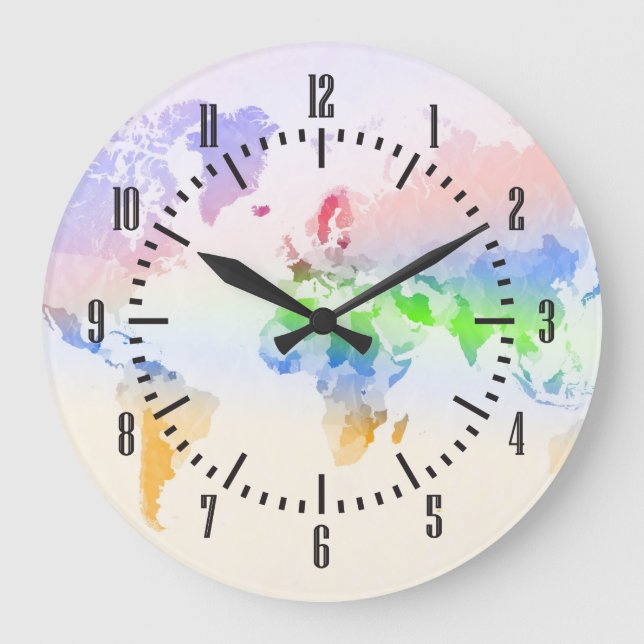 Crumpled Colourful World Map Large Clock (Front)