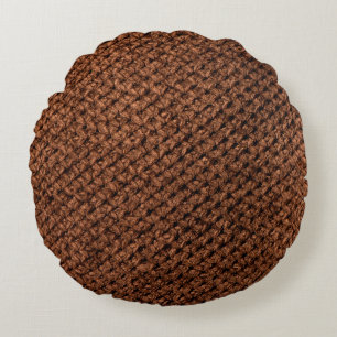 Crumpled dark brown fabric texture, wavy wrinkled round cushion
