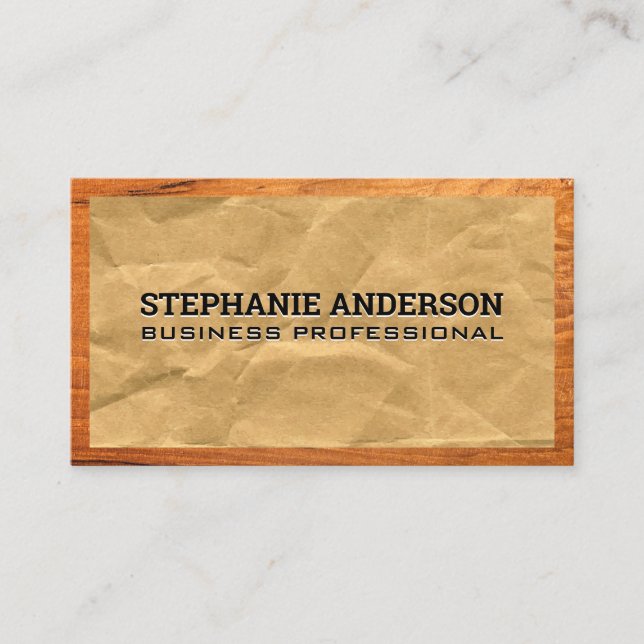 Crumpled Paper | Wood Border Business Card (Front)