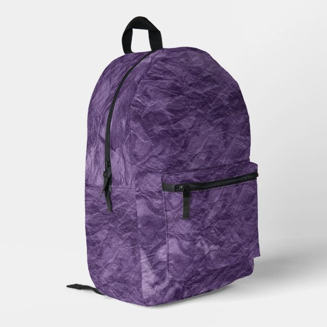 Crumpled Purple Paper Pattern Printed Backpack (Back Corner Left)