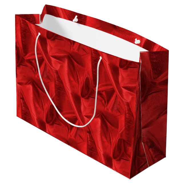 Crumpled Red Lame' Metallic Fabric Photo Large Gift Bag (Back Angled)