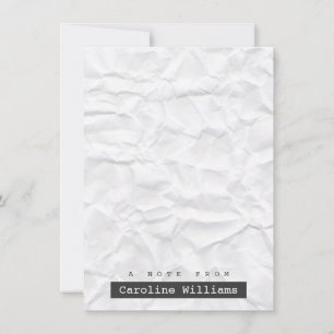 Crumpled white paper personalised flat notecard