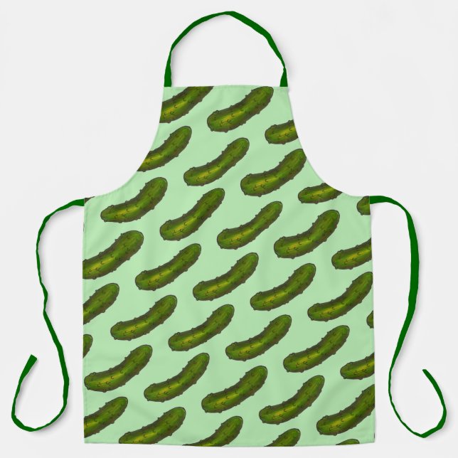 Crunchy Green Kosher Deli Sour Dill Pickle Print Apron (Front)