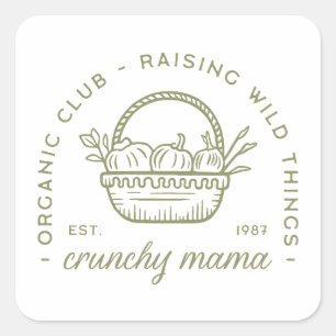 Crunchy mum organic vegetarian vegan group green square sticker