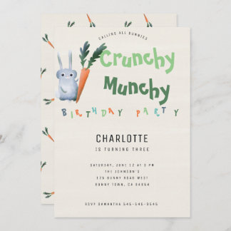Crunchy Munchy Bunny Birthday Party Funny Cute Kid Invitation