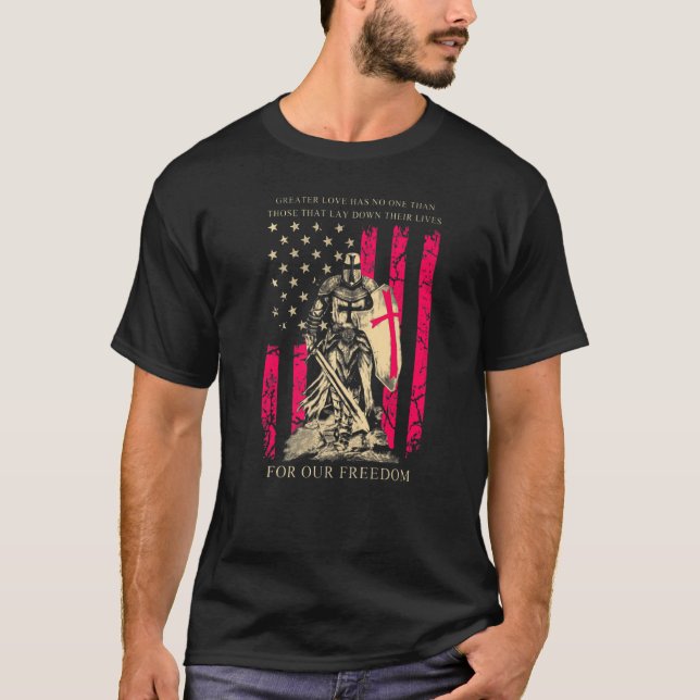 Crusader Knight Templar Warrior Of God America Fla T-Shirt (Front)