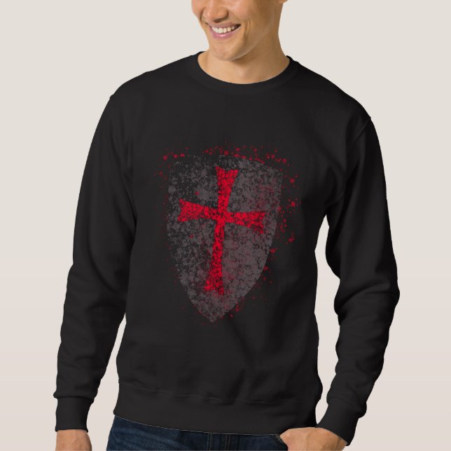 Crusader Knights Templar Crusader Distressed Cross Sweatshirt (Front)