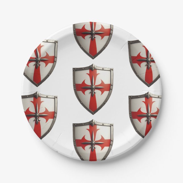 crusader shield design  paper plate (Front)