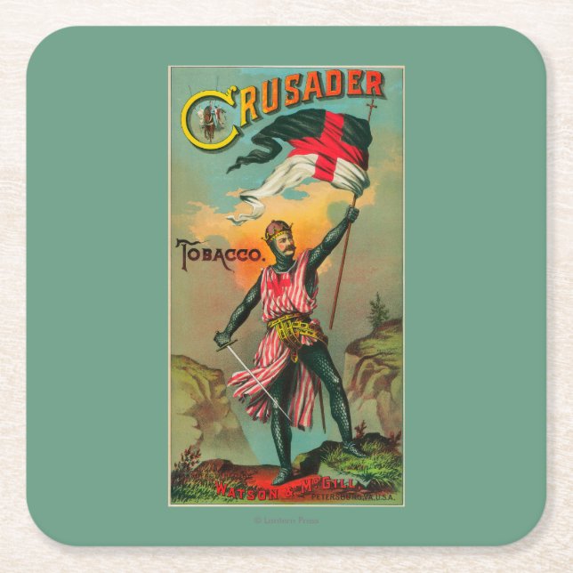 Crusader Tobacco LabelPetersburg, VA Square Paper Coaster (Front)