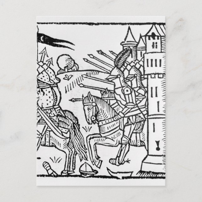 Crusading knights ride out to do Battle Postcard (Front)