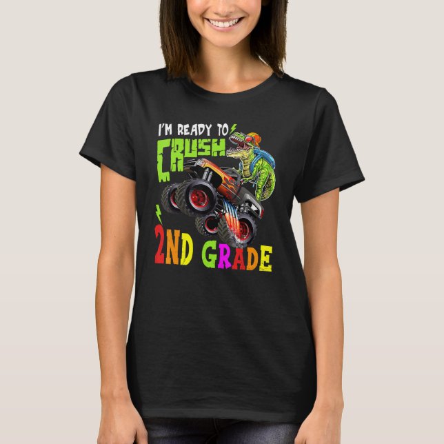 Crush 2nd Grade Dinosaur Monster Truck Back To Sch T-Shirt (Front)