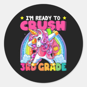 Crush 3rd Grade Dabbing Unicorn Back To School Gir Classic Round Sticker