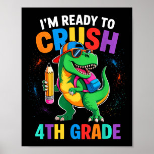Crush 4th Grade Shirts For Boys Kids Dinosaur Back Poster