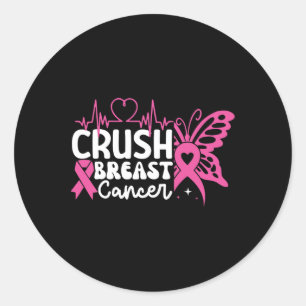 Crush Breast Cancer Awareness Bling Pink Ribbon 2 Classic Round Sticker