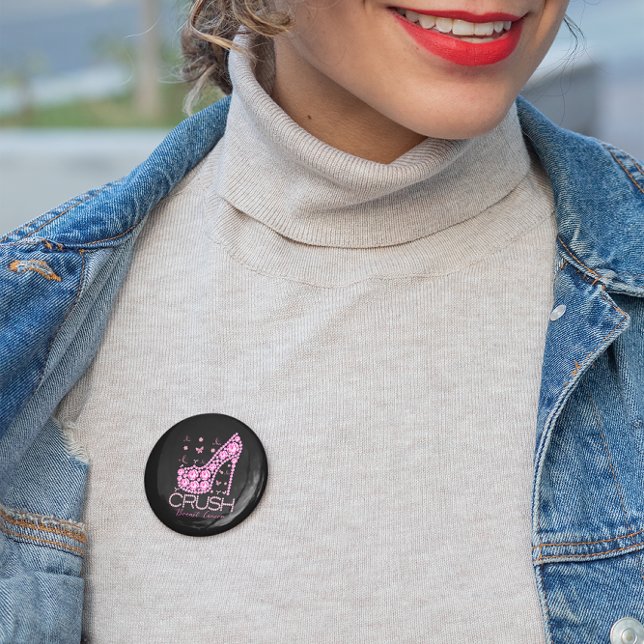 Crush Breast Cancer Awareness Bling Pink Ribbon 6 Cm Round Badge (Creator Uploaded)
