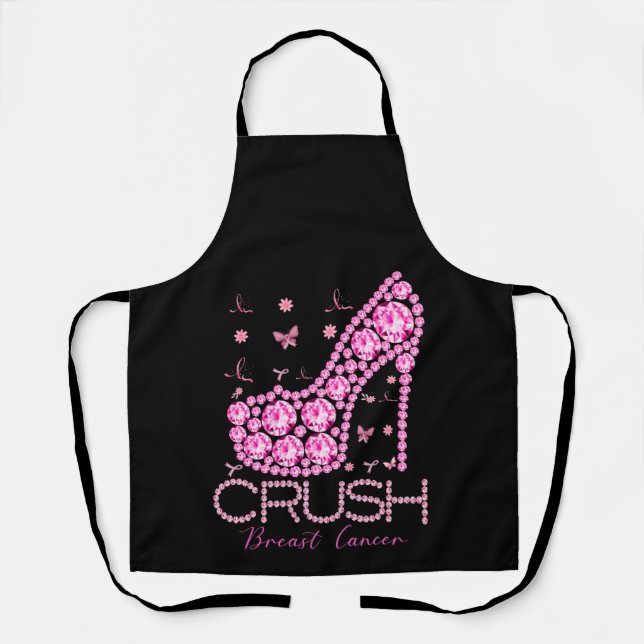 Crush Breast Cancer Awareness Bling Pink Ribbon Apron (Front)