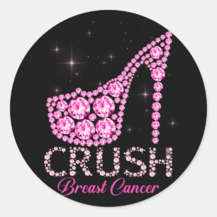 Crush Breast Cancer Awareness Bling Pink Ribbon Classic Round Sticker