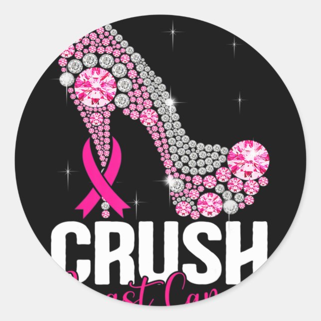 Crush Breast Cancer Awareness Bling Pink Ribbon  Classic Round Sticker (Front)