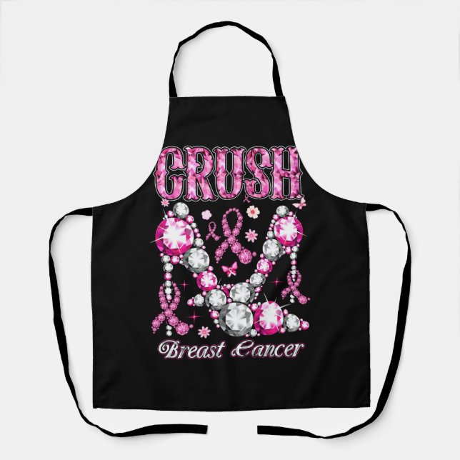 Crush Breast Cancer Awareness Bling Pink Ribbon Hi Apron (Front)