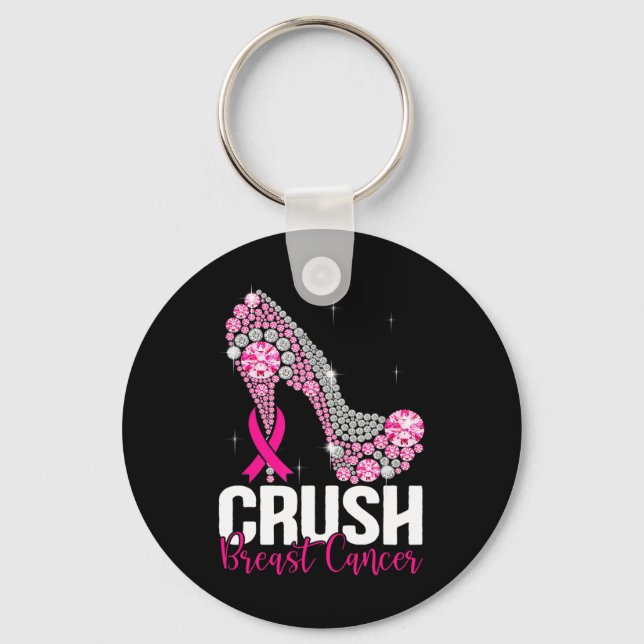 Crush Breast Cancer Awareness Bling Pink Ribbon  Key Ring (Front)