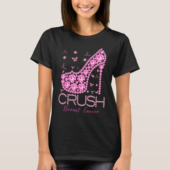 Crush Breast Cancer Awareness Bling Pink Ribbon T-Shirt (Front)