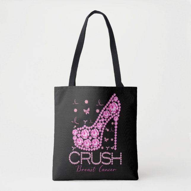 Crush Breast Cancer Awareness Bling Pink Ribbon Tote Bag (Front)