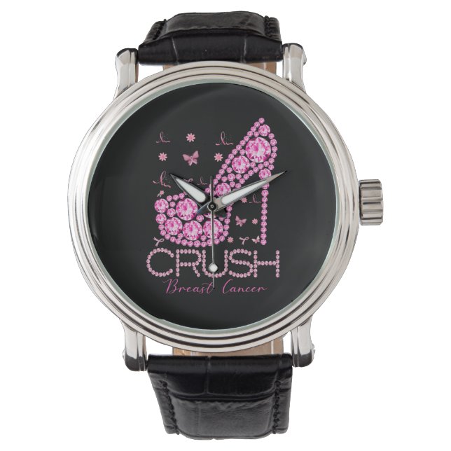 Crush Breast Cancer Awareness Bling Pink Ribbon Watch (Front)