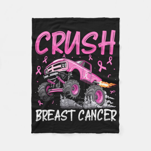 Crush Breast Cancer Awareness Monster Truck Toddle Fleece Blanket (Front)