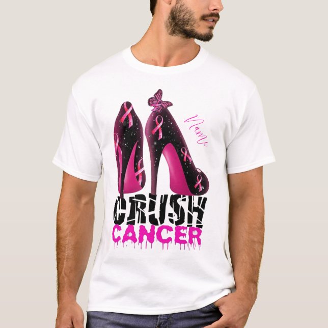 Crush Breast Cancer Awareness name customised T-Shirt (Front)