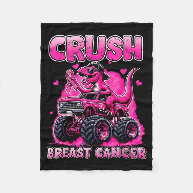 Crush Breast Cancer Awareness T Rex Monster Truck  Fleece Blanket (Front)