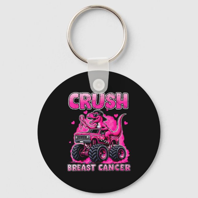 Crush Breast Cancer Awareness T Rex Monster Truck  Key Ring (Front)