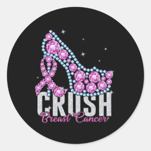Crush Breast Cancer Bling Ribbon Classic Round Sticker