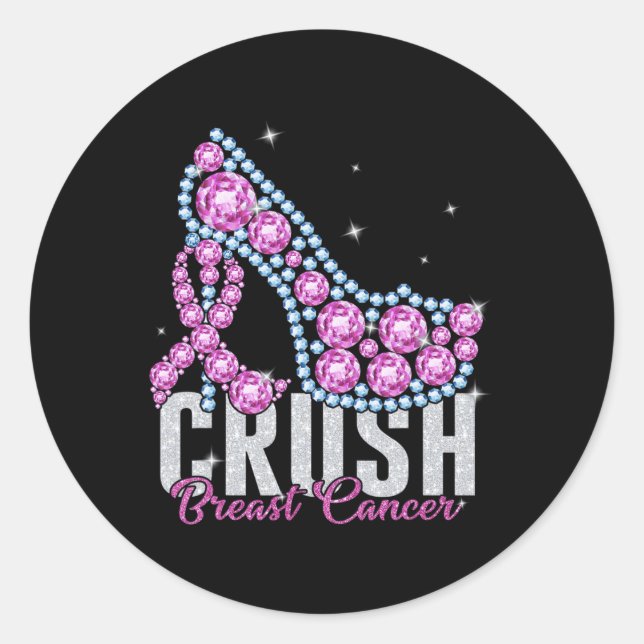 Crush Breast Cancer Bling Ribbon  Classic Round Sticker (Front)
