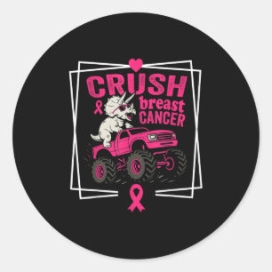 Crush Breast Cancer Dinosaur Driving A Pink Monste Classic Round Sticker