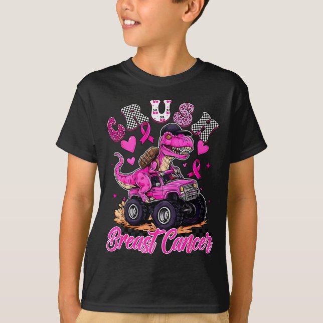 Crush Breast Cancer Dinosaur T Rex Monster Truck B T-Shirt (Front)