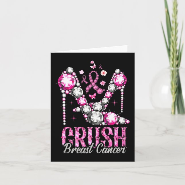 Crush Breast Cancer Pink Bling High Heels Ribbon  Card (Front)