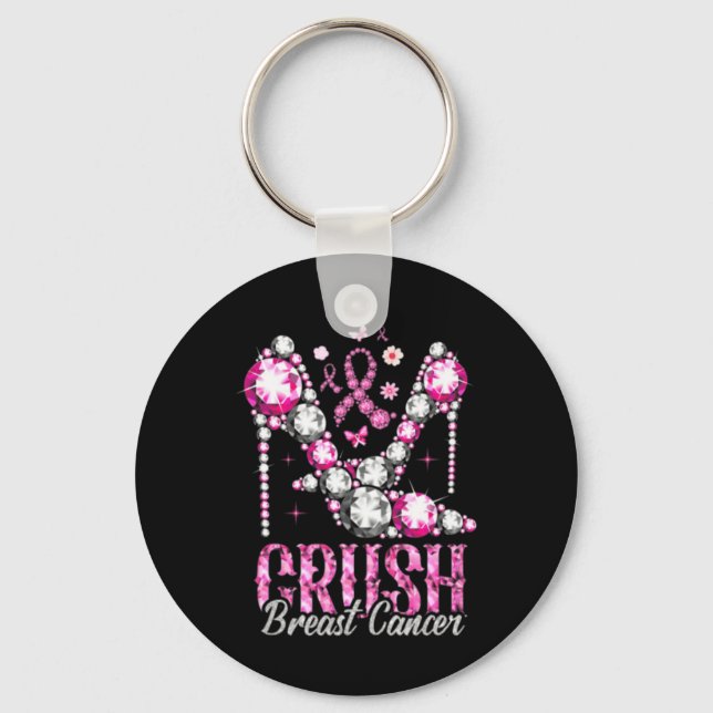 Crush Breast Cancer Pink Bling High Heels Ribbon  Key Ring (Front)