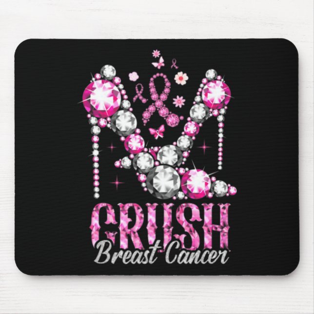 Crush Breast Cancer Pink Bling High Heels Ribbon  Mouse Mat (Front)