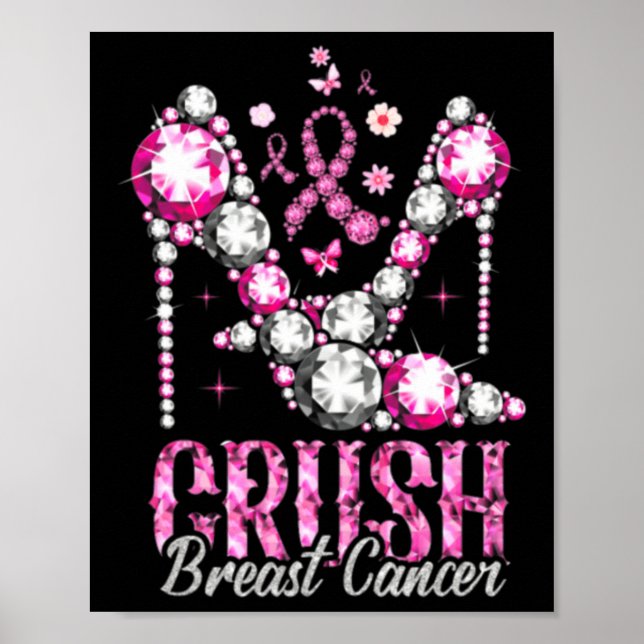 Crush Breast Cancer Pink Bling High Heels Ribbon  Poster (Front)