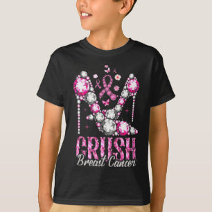 Crush Breast Cancer Pink Bling High Heels Ribbon T-Shirt