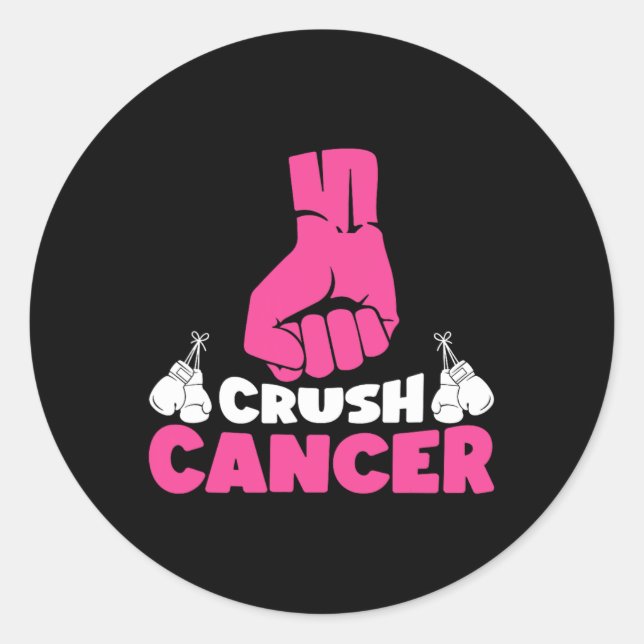 Crush Cancer Boxing Pink Ribbon Breast Cancer Awar Classic Round Sticker (Front)