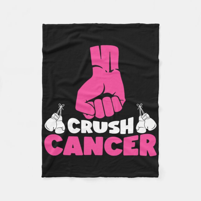 Crush Cancer Boxing Pink Ribbon Breast Cancer Awar Fleece Blanket (Front)