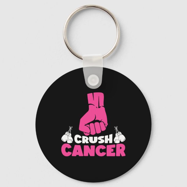 Crush Cancer Boxing Pink Ribbon Breast Cancer Awar Key Ring (Front)