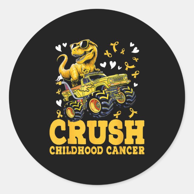 Crush Childhood Cancer Awareness Monster Truck Din Classic Round Sticker (Front)