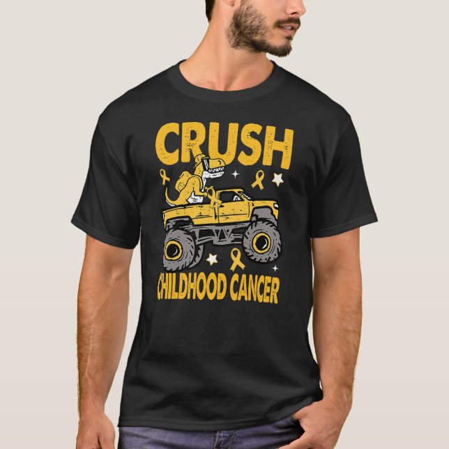 Crush Childhood Cancer Awareness Monster Truck Din T-Shirt (Front)