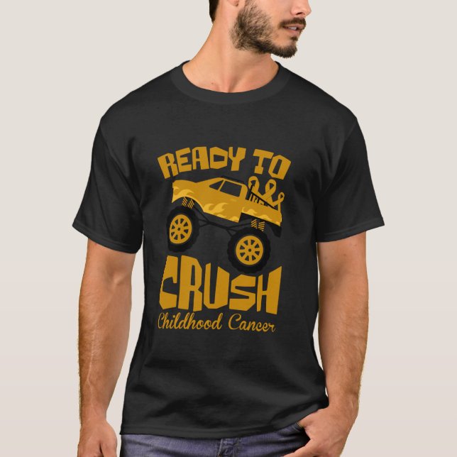 Crush Childhood Cancer Awareness Monster Truck Gol T-Shirt (Front)