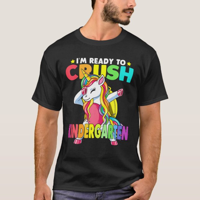 Crush Kindergarten Dabbing Unicorn Back To School T-Shirt (Front)