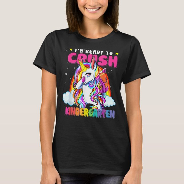 Crush Kindergarten Dabbing Unicorn Back To School  T-Shirt (Front)