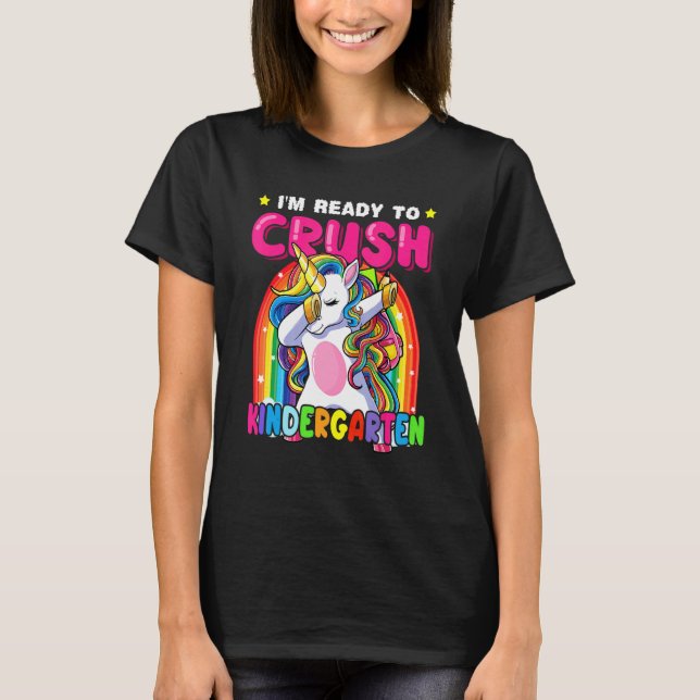 Crush Kindergarten Dabbing Unicorn Back To School  T-Shirt (Front)