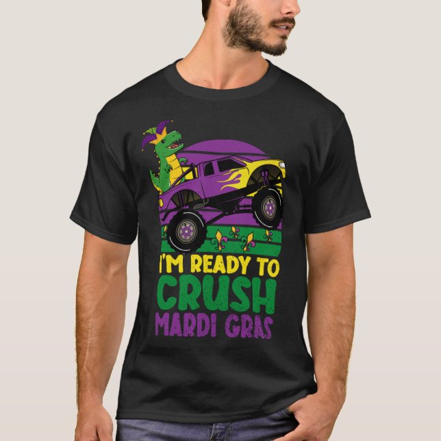 Crush Mardi Gras Dino Monster Truck  Toddler Boys  T-Shirt (Front)
